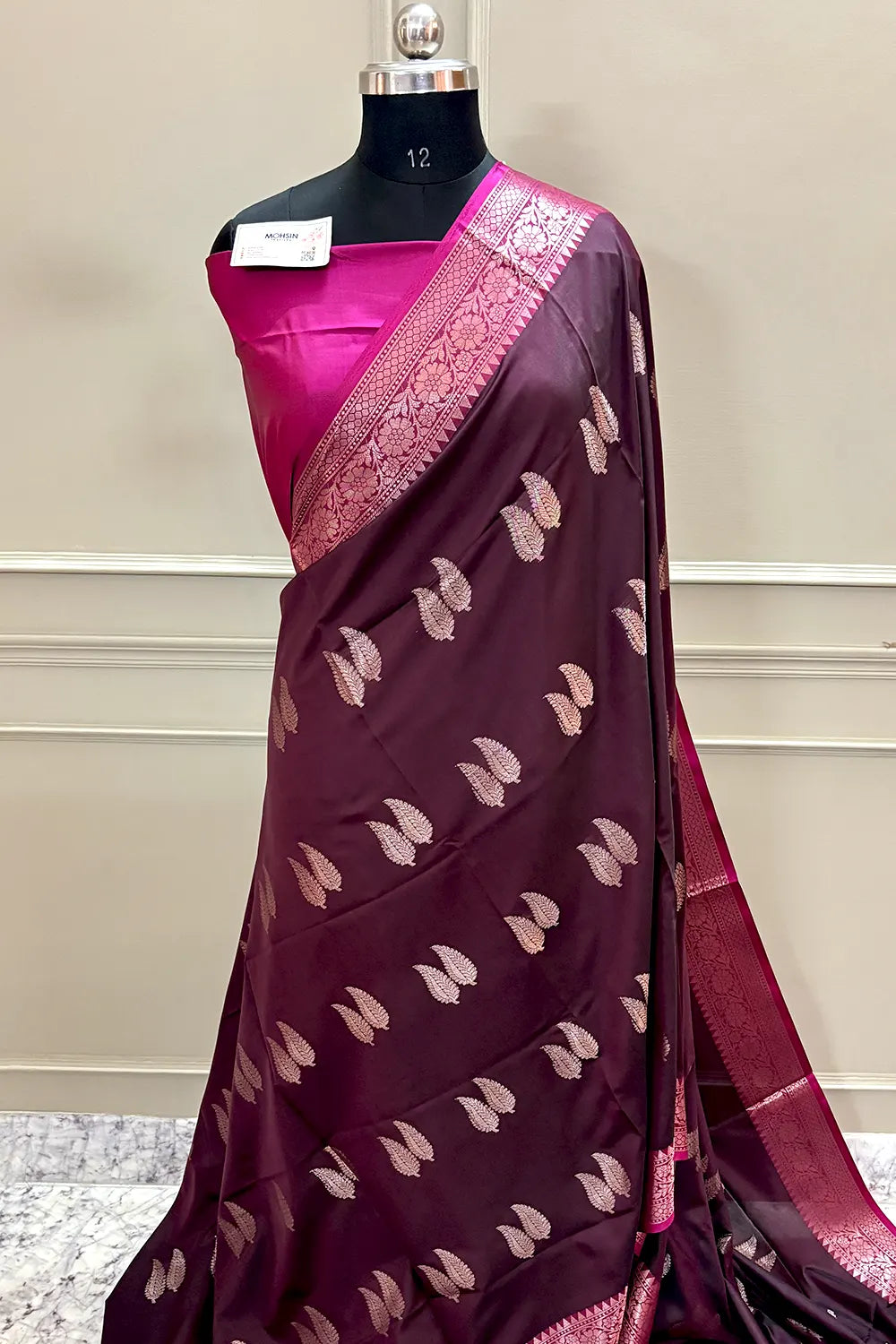 Wine and Pink Golden Zari Banarasi Silk Saree