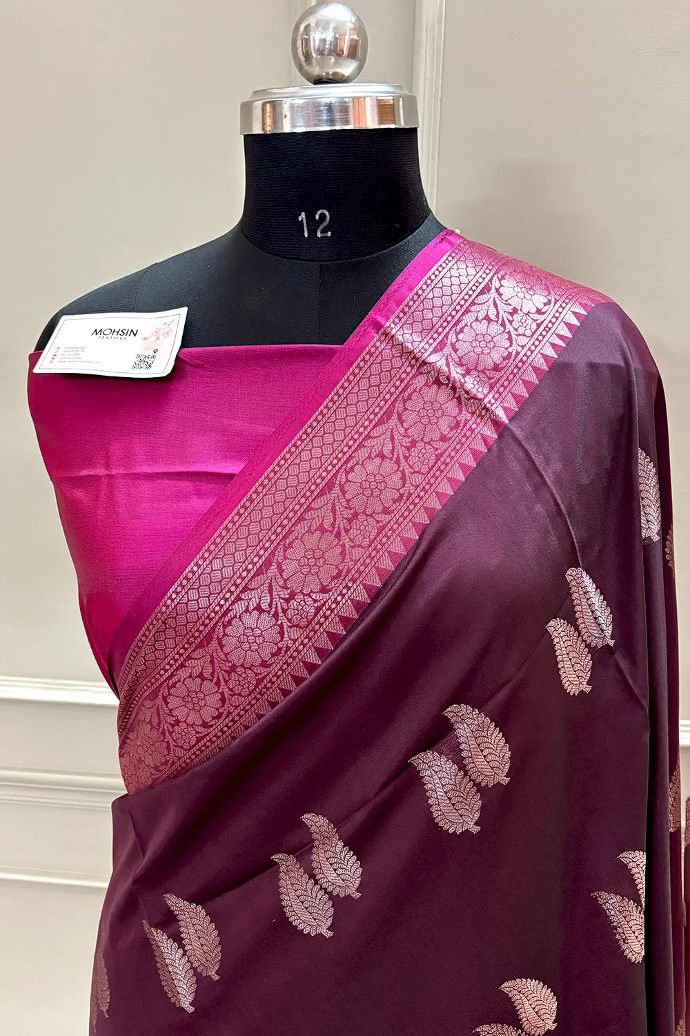 Wine and Pink Golden Zari Banarasi Silk Saree