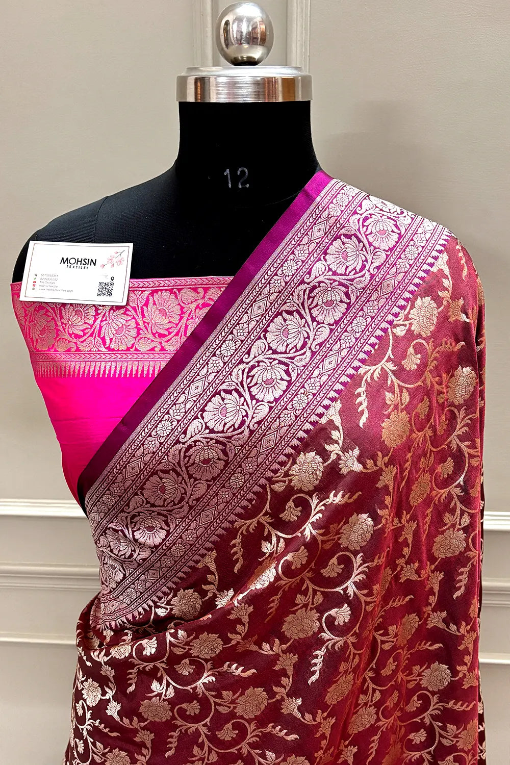 Wine and Pink Gulabi Jaal Katan Silk Banarasi Saree