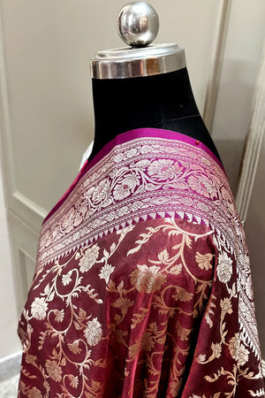 Wine and Pink Gulabi Jaal Katan Silk Banarasi Saree