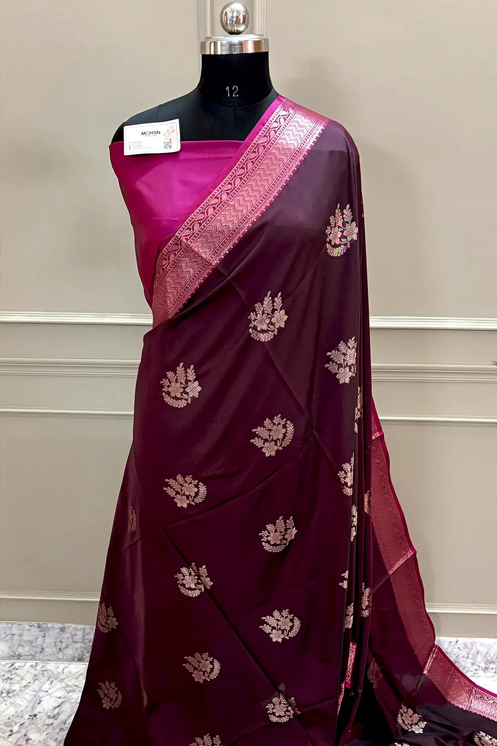 Wine and Pink Zari Banarasi Silk Saree