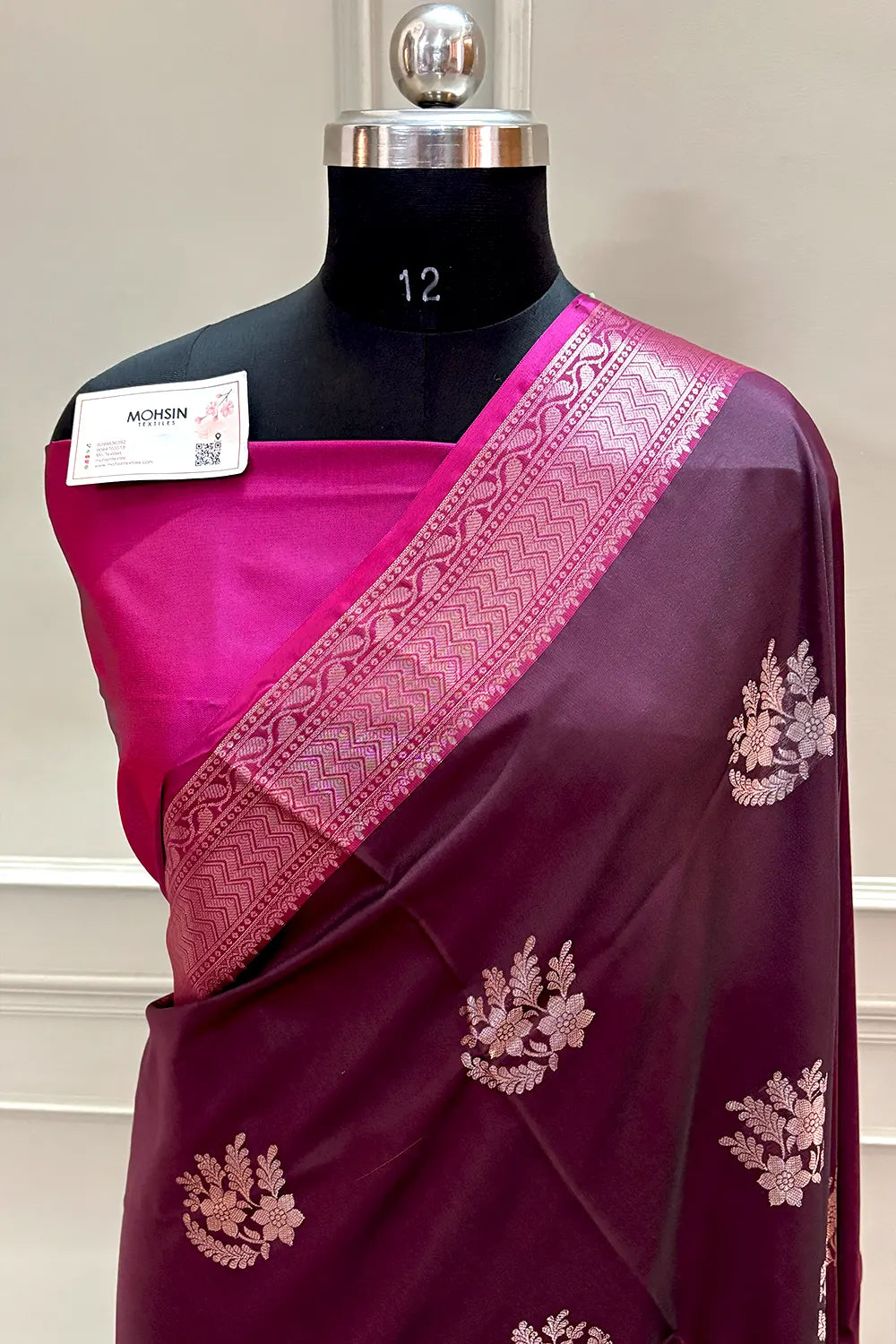Wine and Pink Zari Banarasi Silk Saree