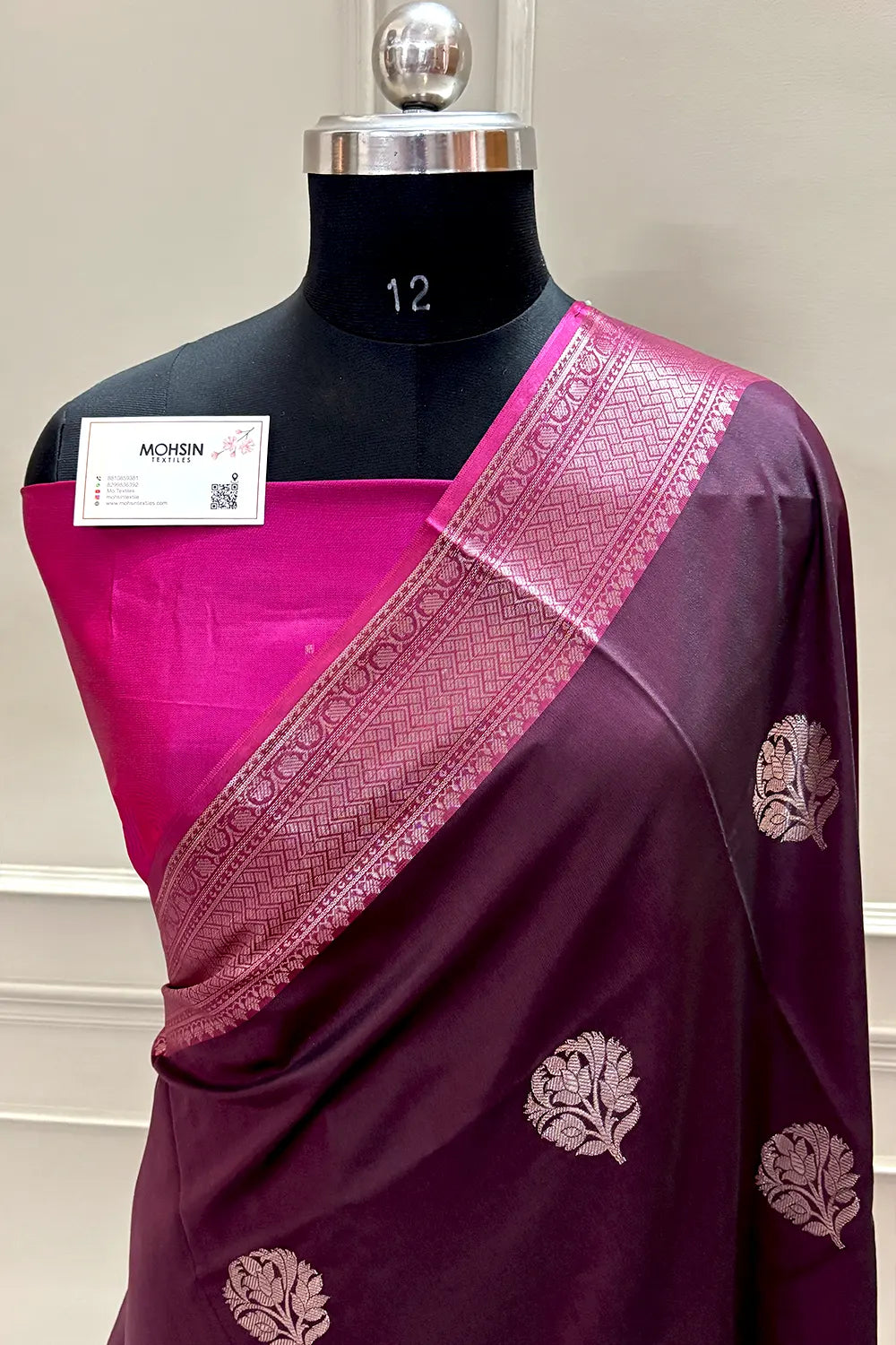 Wine and Pink Zari Banarasi Silk Saree