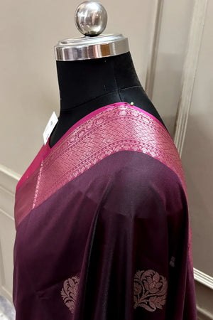 Wine and Pink Zari Banarasi Silk Saree