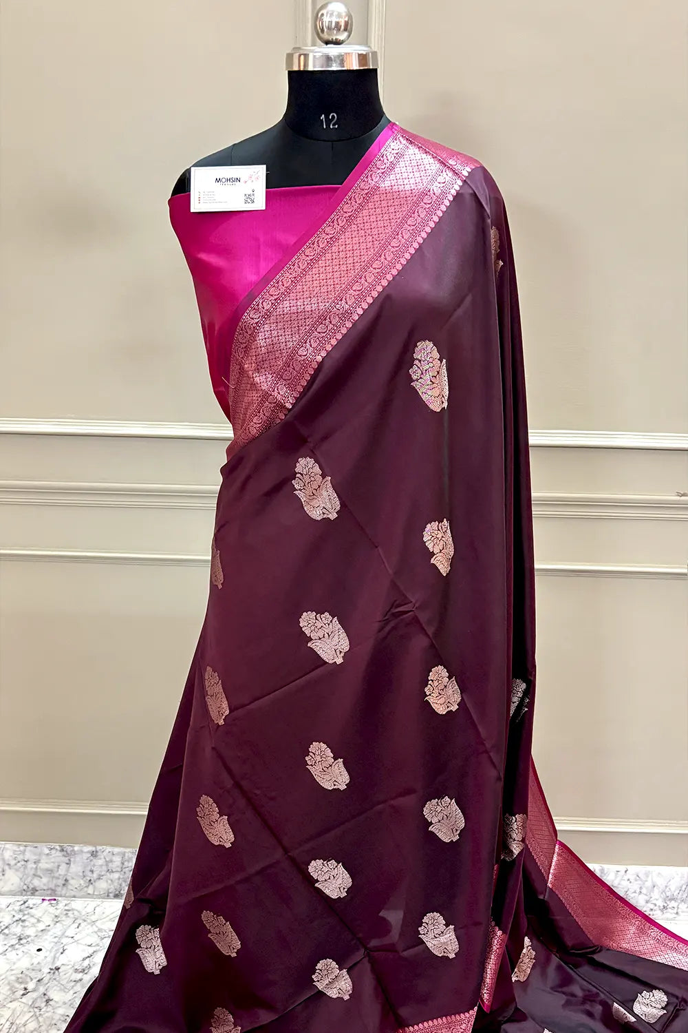 Wine and Pink Zari Banarasi Silk Saree