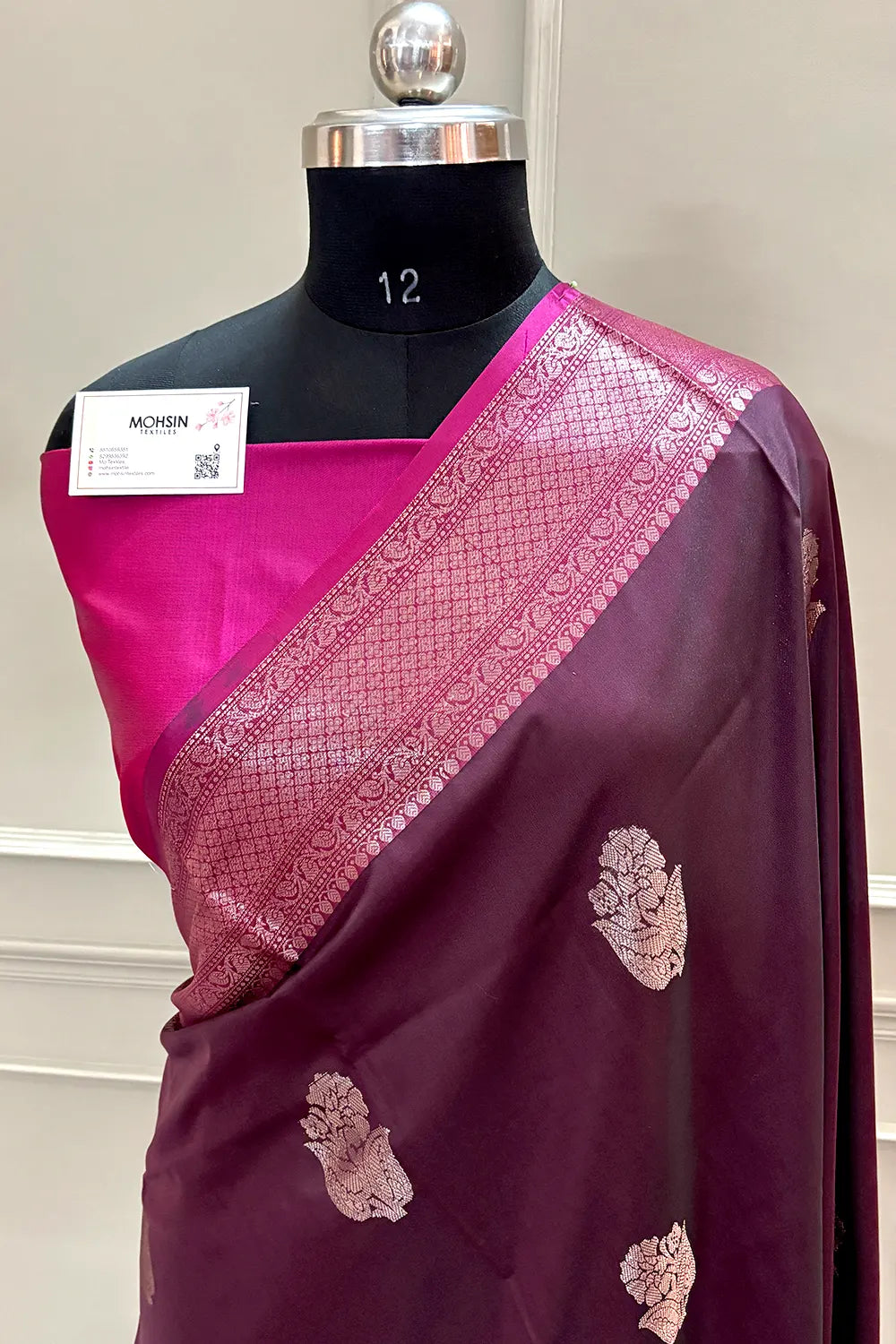 Wine and Pink Zari Banarasi Silk Saree