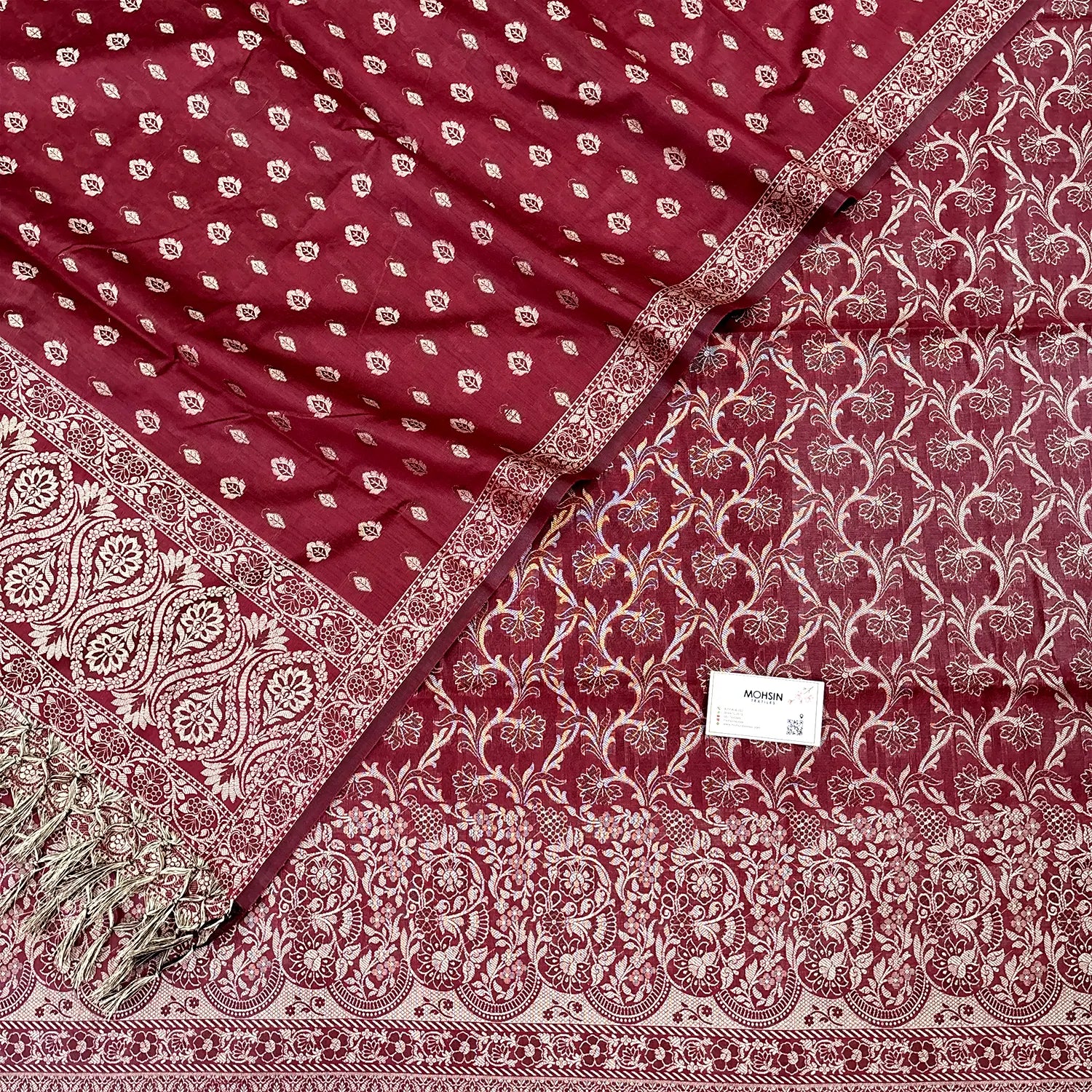 Wine Angoori Jaal Cotton Silk Banarasi Suit