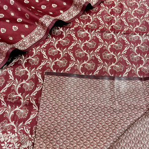 Wine Angoori Jaal Cotton Silk Banarasi Suit