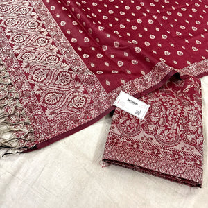 Wine Angoori Jaal Cotton Silk Banarasi Suit