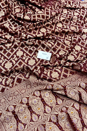 Wine Bandhej Georgette Silk Banarasi Saree