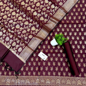 Wine Chirag Buti Satin Silk Banarasi Suit