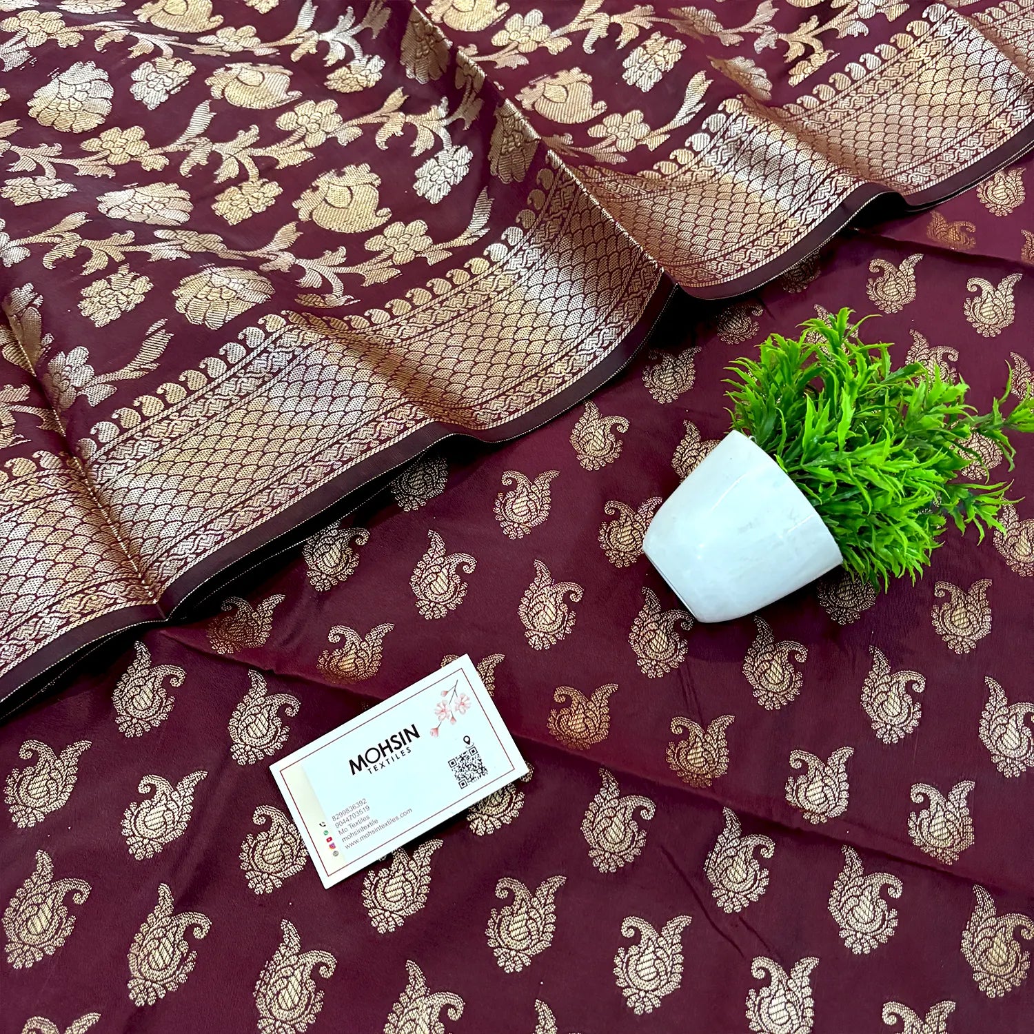 Wine Chirag Buti Satin Silk Banarasi Suit