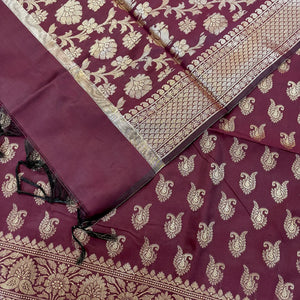 Wine Chirag Buti Satin Silk Banarasi Suit