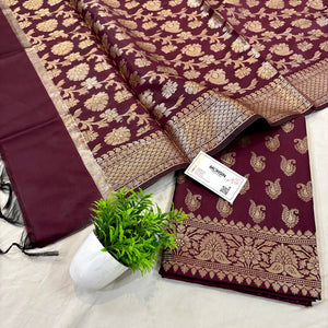 Wine Chirag Buti Satin Silk Banarasi Suit