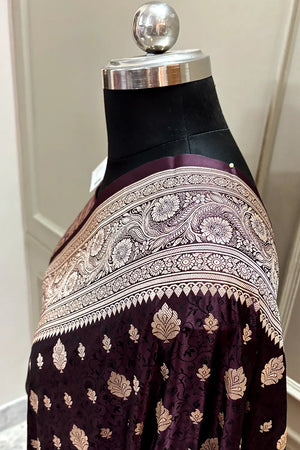 Wine Chunni Munni Katan Silk Banarasi Saree