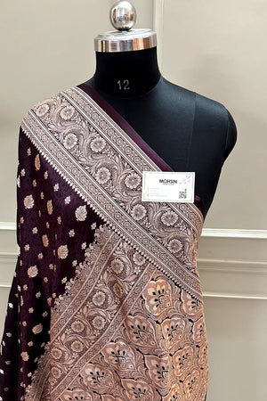 Wine Chunni Munni Katan Silk Banarasi Saree