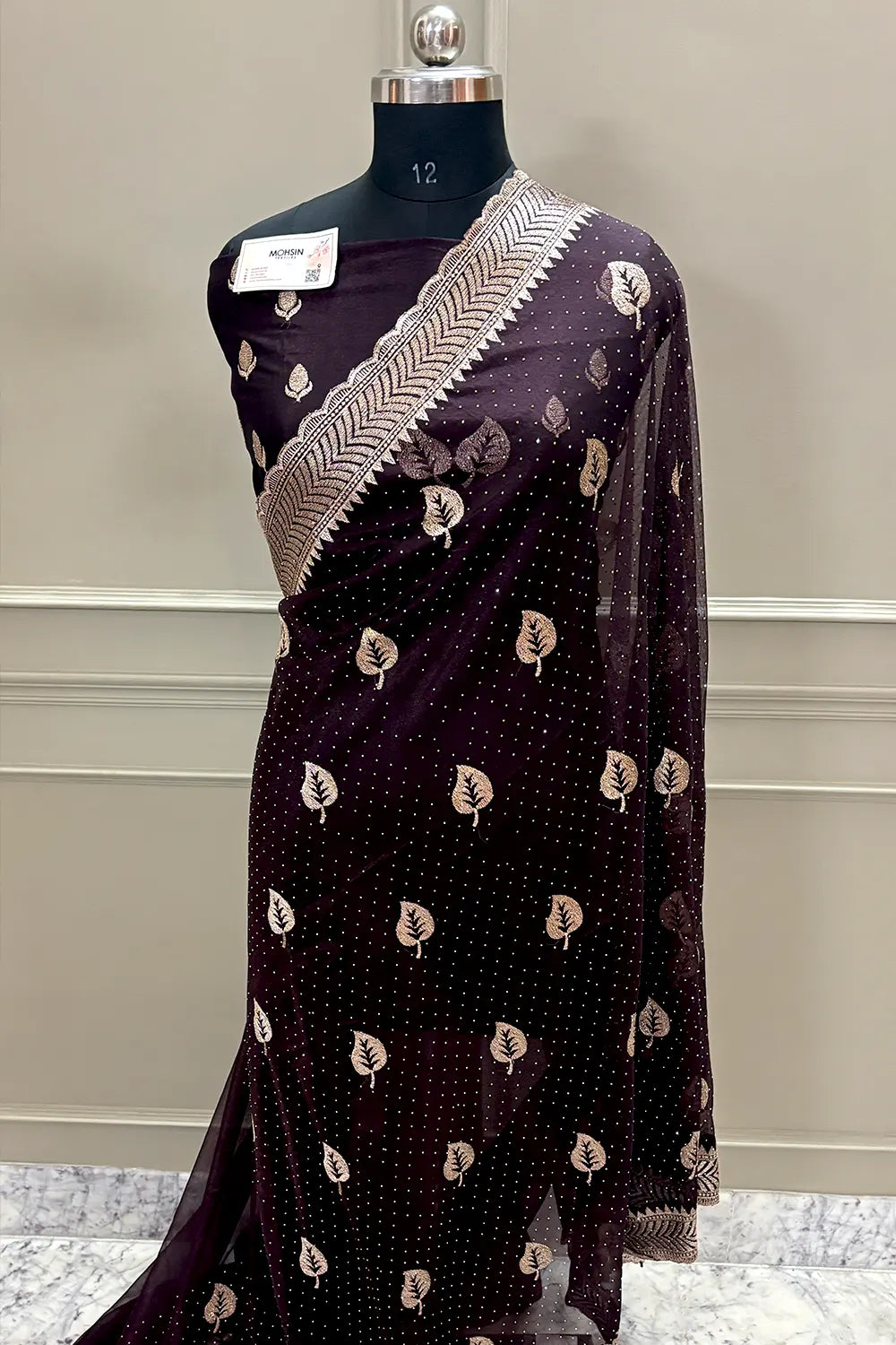 Wine Embordiery Siroski Work Silk Saree