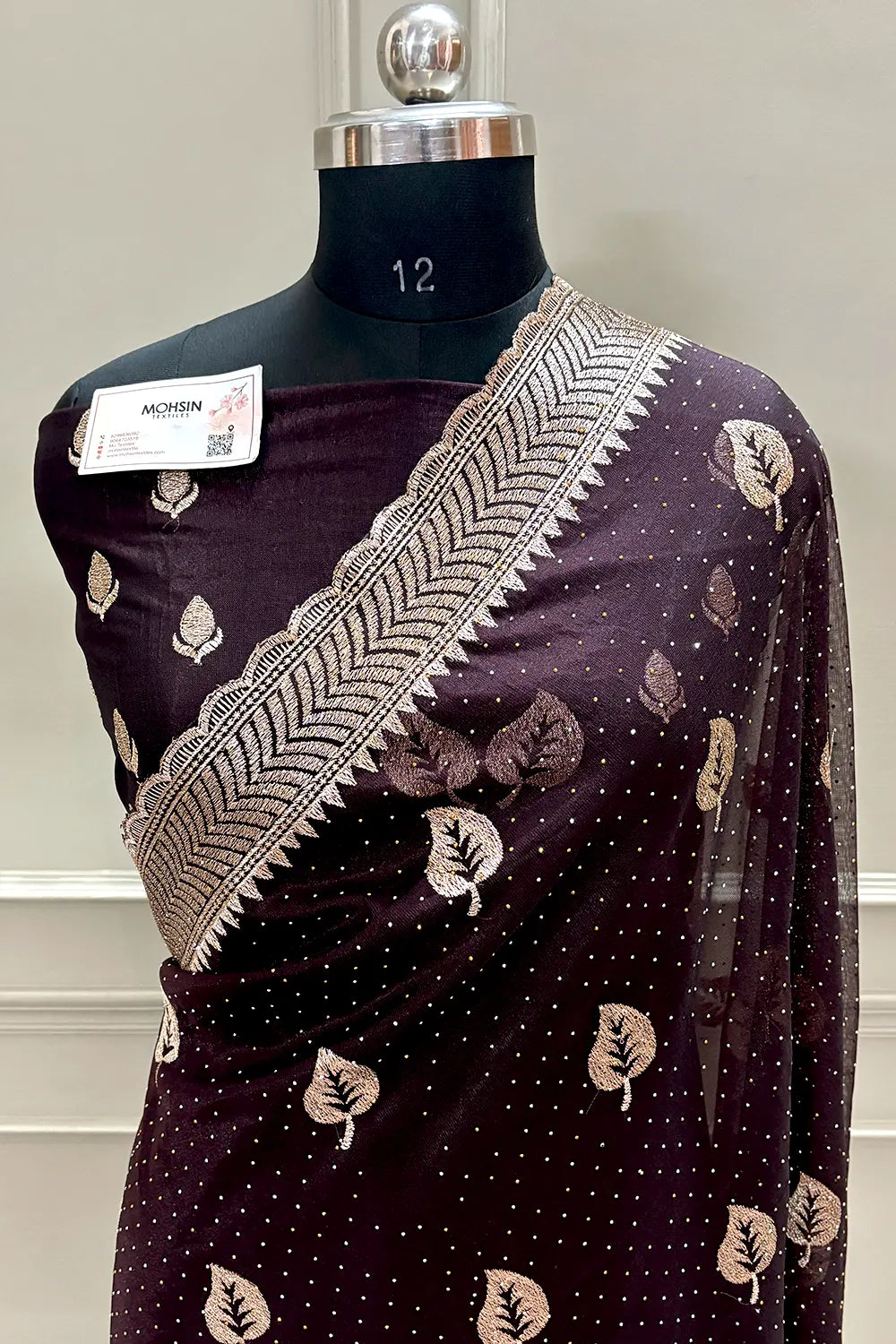 Wine Embordiery Siroski Work Silk Saree