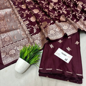 Wine Ganga Ghat Katan Silk Banarasi Suit