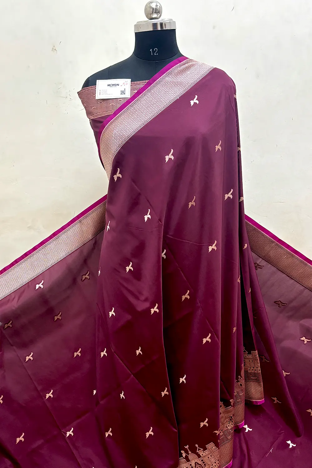 Wine Ghat Katan Silk Banarasi Saree