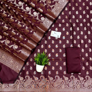 Wine Godzilla Semi Katan Silk Banarasi Suit