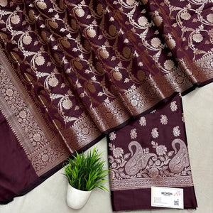 Wine Godzilla Semi Katan Silk Banarasi Suit
