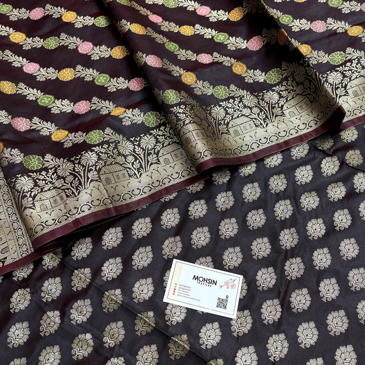 Wine Golden Zari Banarasi Silk Suit