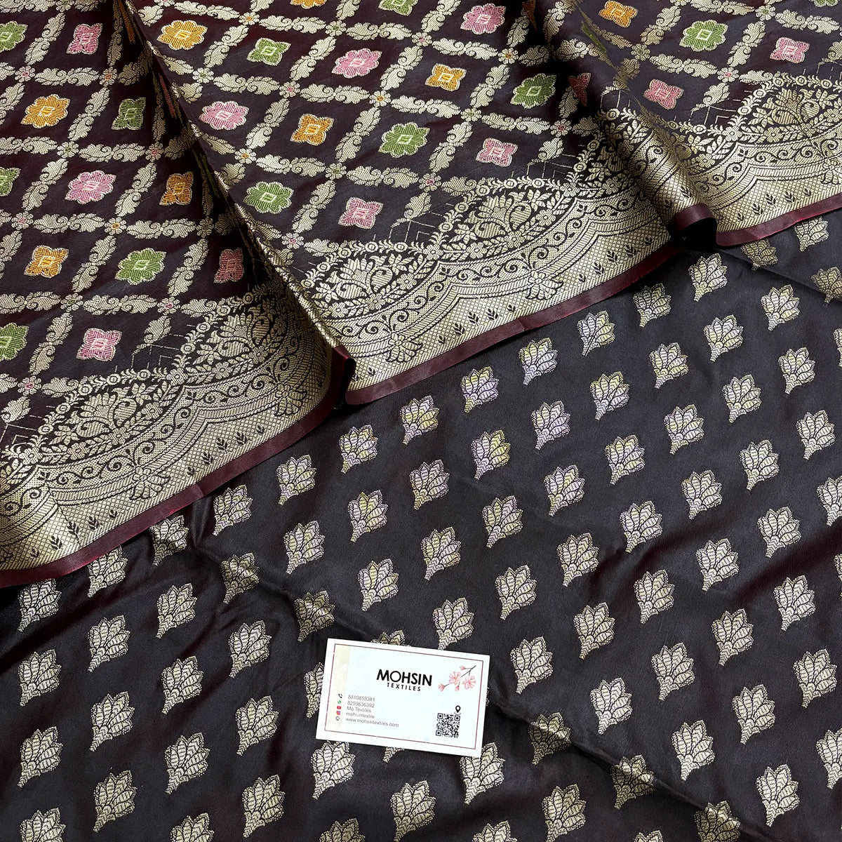 Wine Golden Zari Banarasi Silk Suit