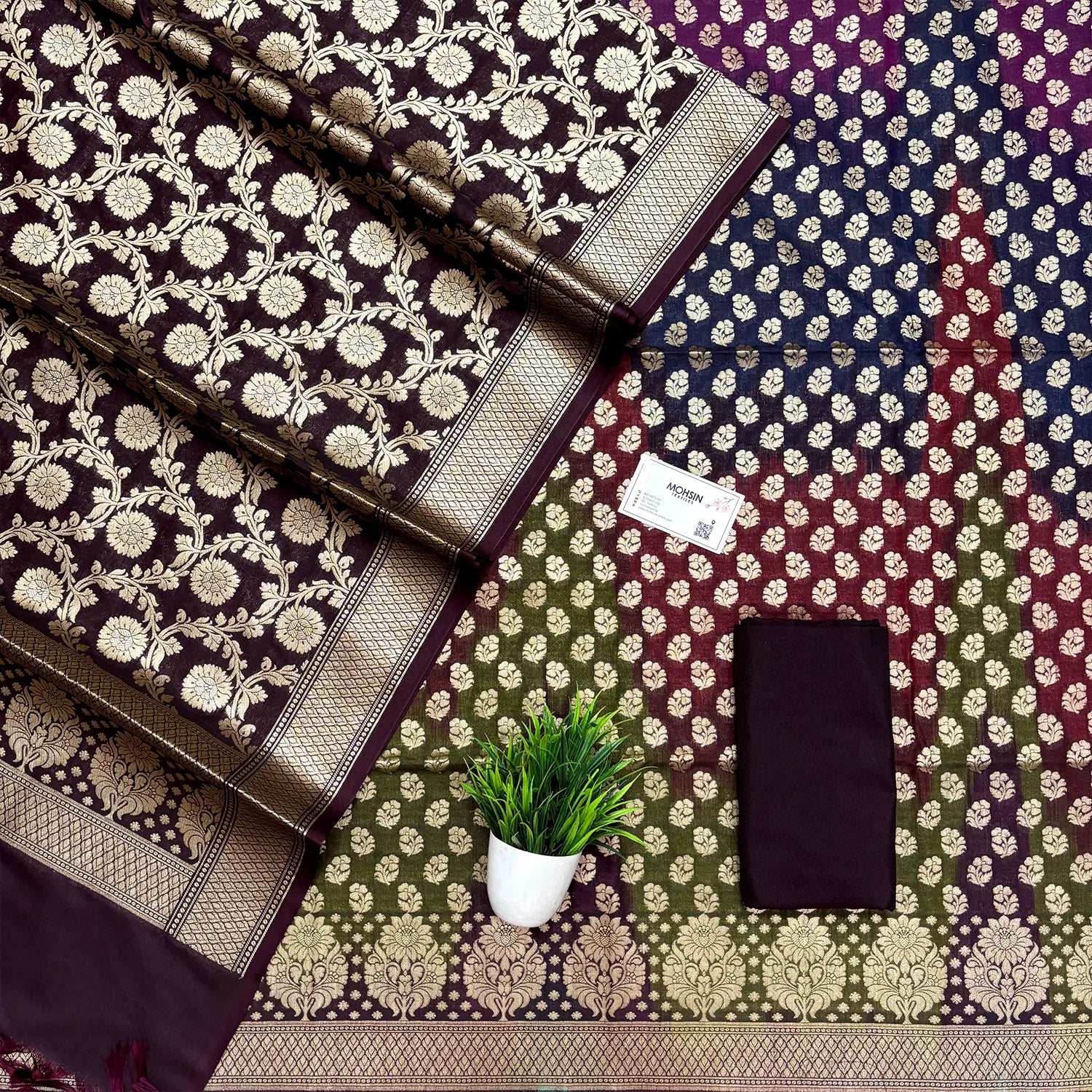 Wine Guldaan Fool Rangkaat Katan Silk Banarasi Suit
