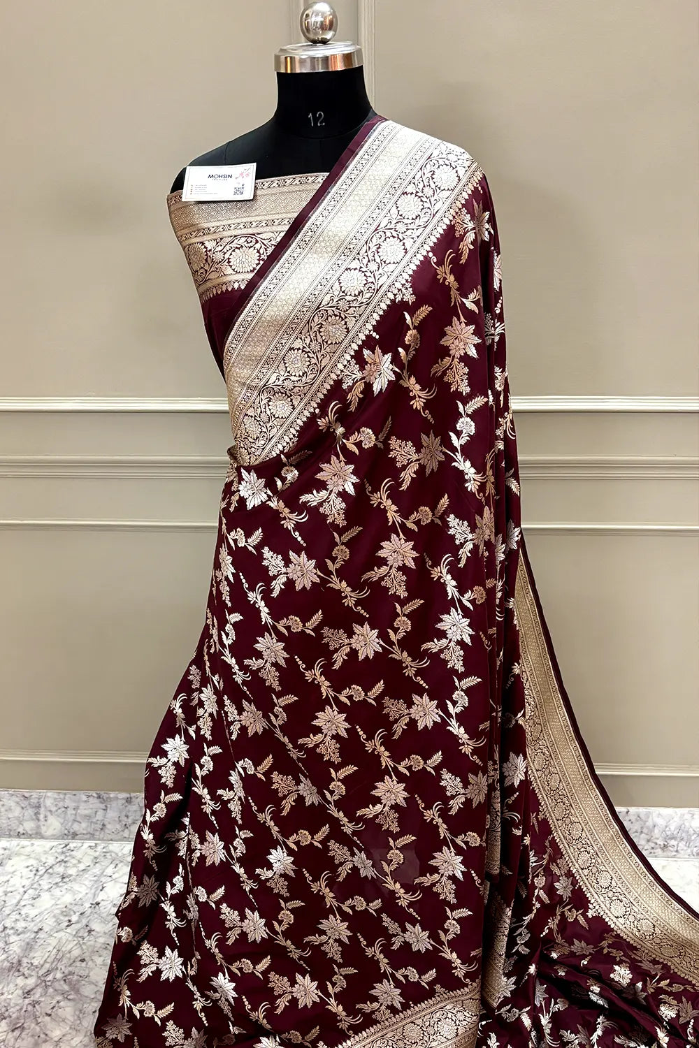 Wine Jasmine Jaal Katan Silk Banarasi Saree