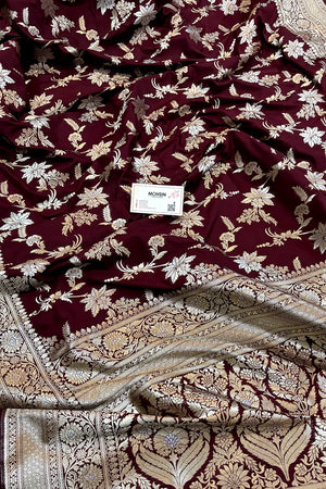 Wine Jasmine Jaal Katan Silk Banarasi Saree