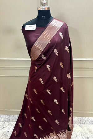 Wine Kalyug Satin Silk Banarasi Saree