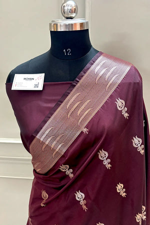 Wine Kalyug Satin Silk Banarasi Saree