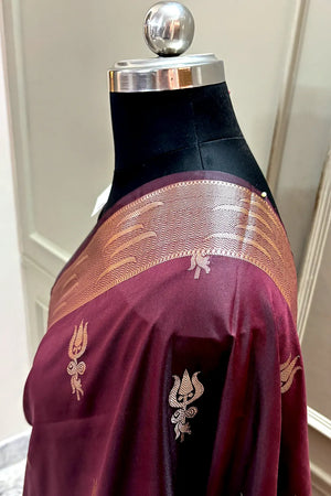 Wine Kalyug Satin Silk Banarasi Saree