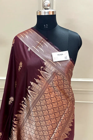 Wine Kalyug Satin Silk Banarasi Saree