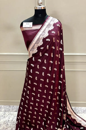 Wine Kanak Buti Katan Silk Banarasi Saree