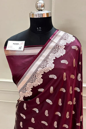 Wine Kanak Buti Katan Silk Banarasi Saree