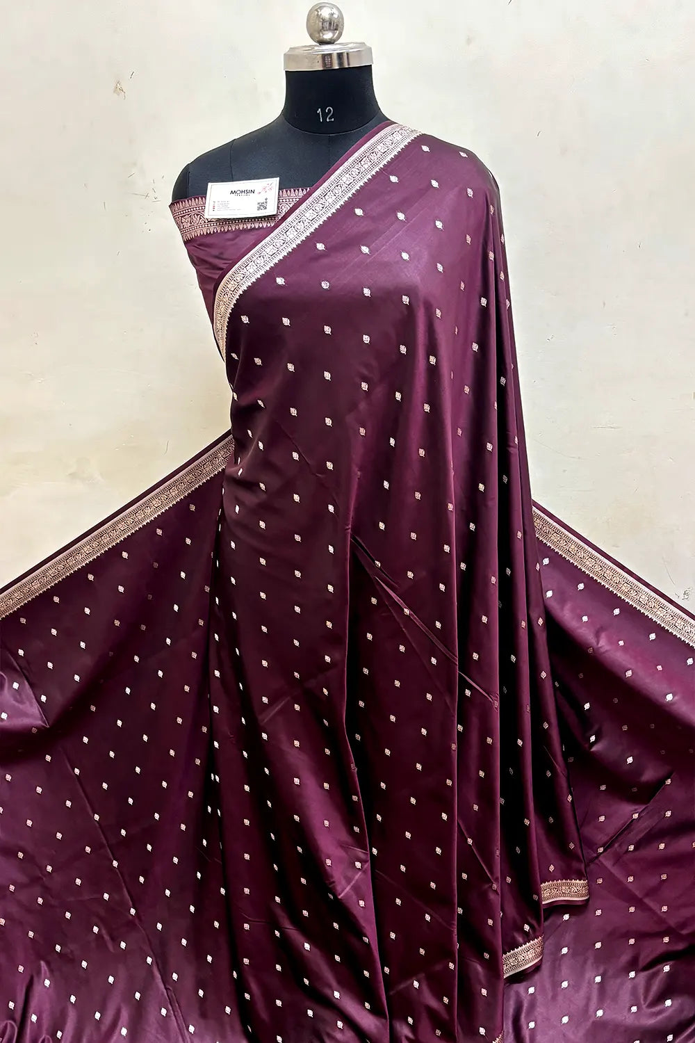 Wine Zari Katan Mashru Silk Banarasi Saree