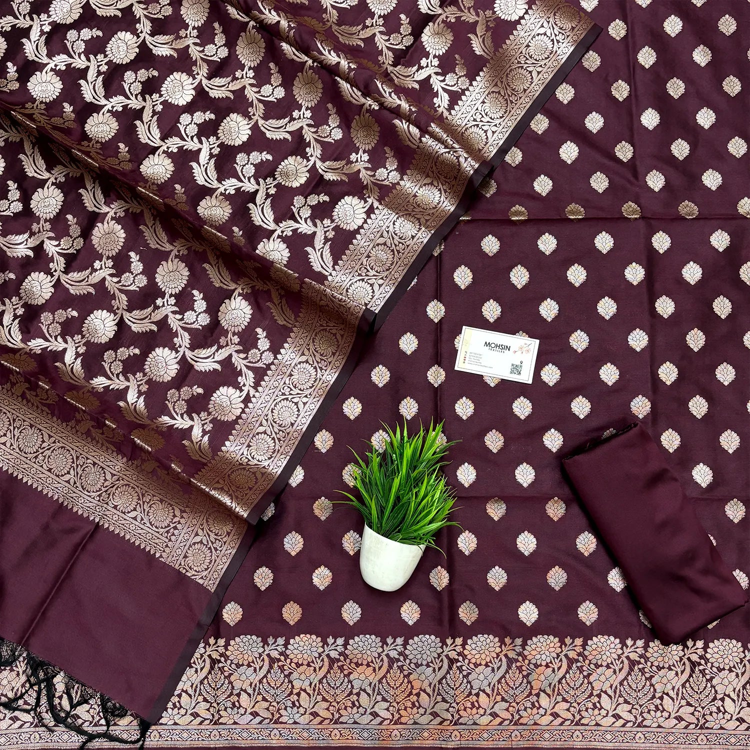 Wine Kiyari Semi Katan Silk Banarasi