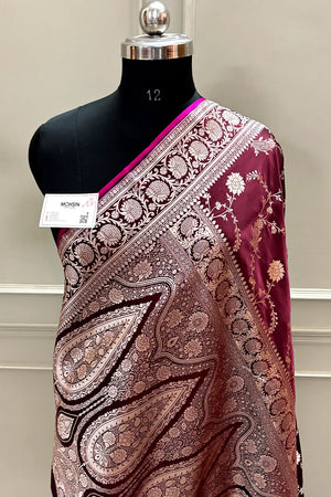 Wine Makra Jaal Katan Silk Banarasi Saree