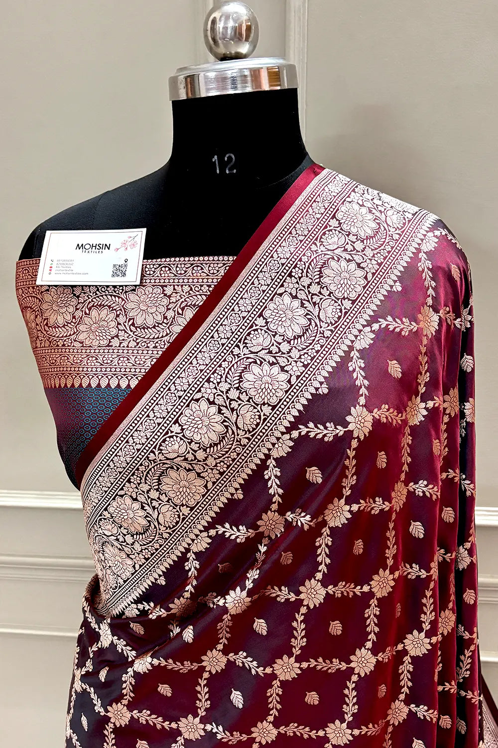 Wine Maroon Qaidi Buti Katan Silk Banarasi Saree