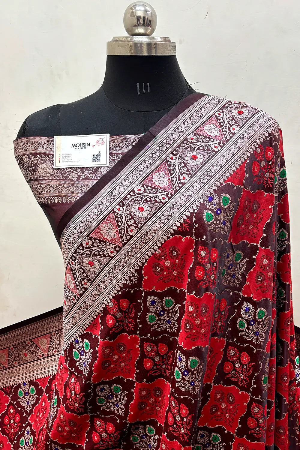 Wine Maroon Zari Katan Mashru Silk Banarasi Saree