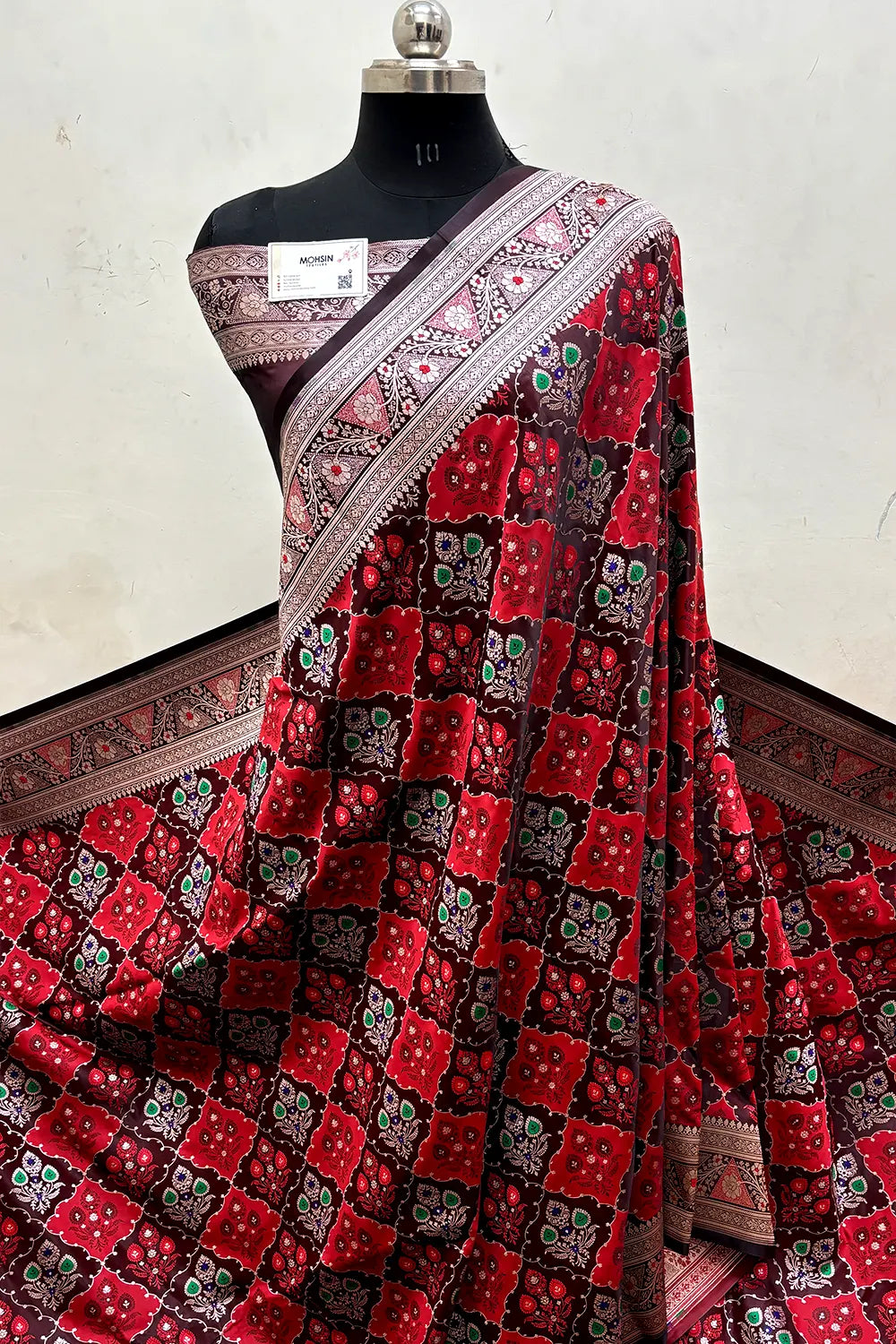 Wine Maroon Zari Katan Mashru Silk Banarasi Saree