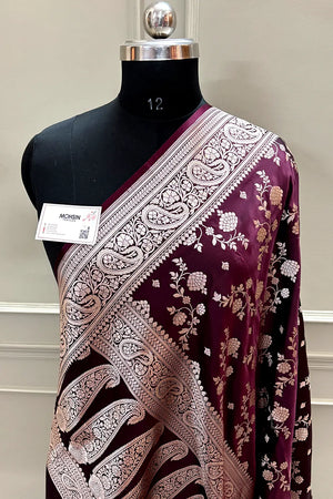 Wine Nafis Jaal Katan Silk Banarasi Saree