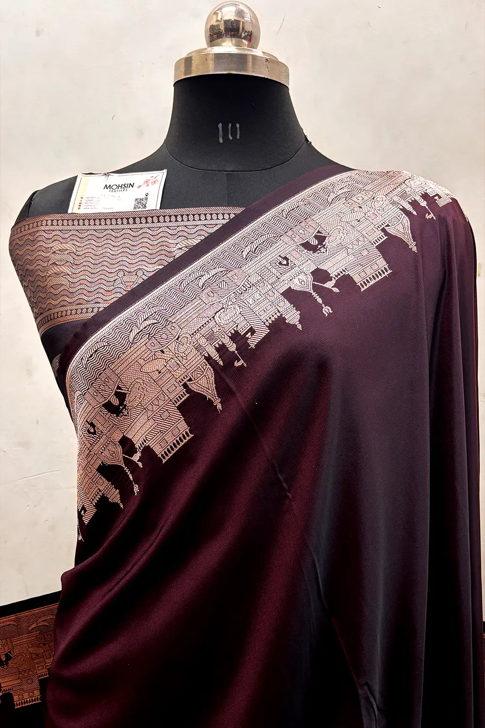 Wine Plain Ghat Katan Silk Banarasi Saree
