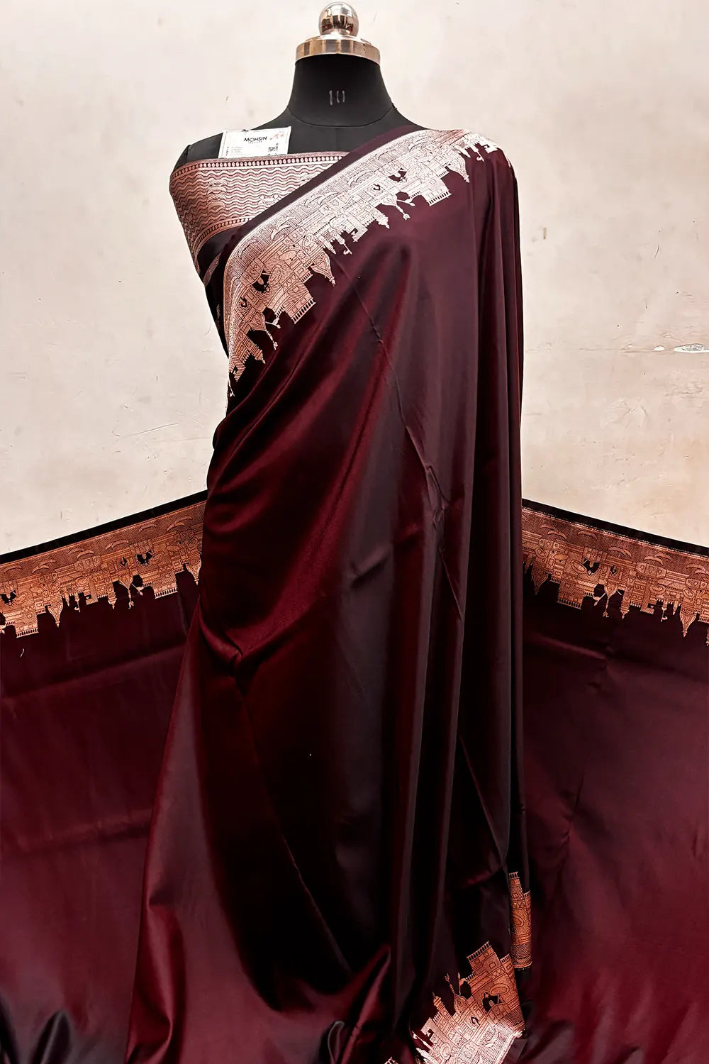 Wine Plain Ghat Katan Silk Banarasi Saree