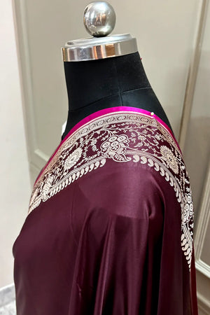 Wine Plain Katan Silk Banarasi Saree
