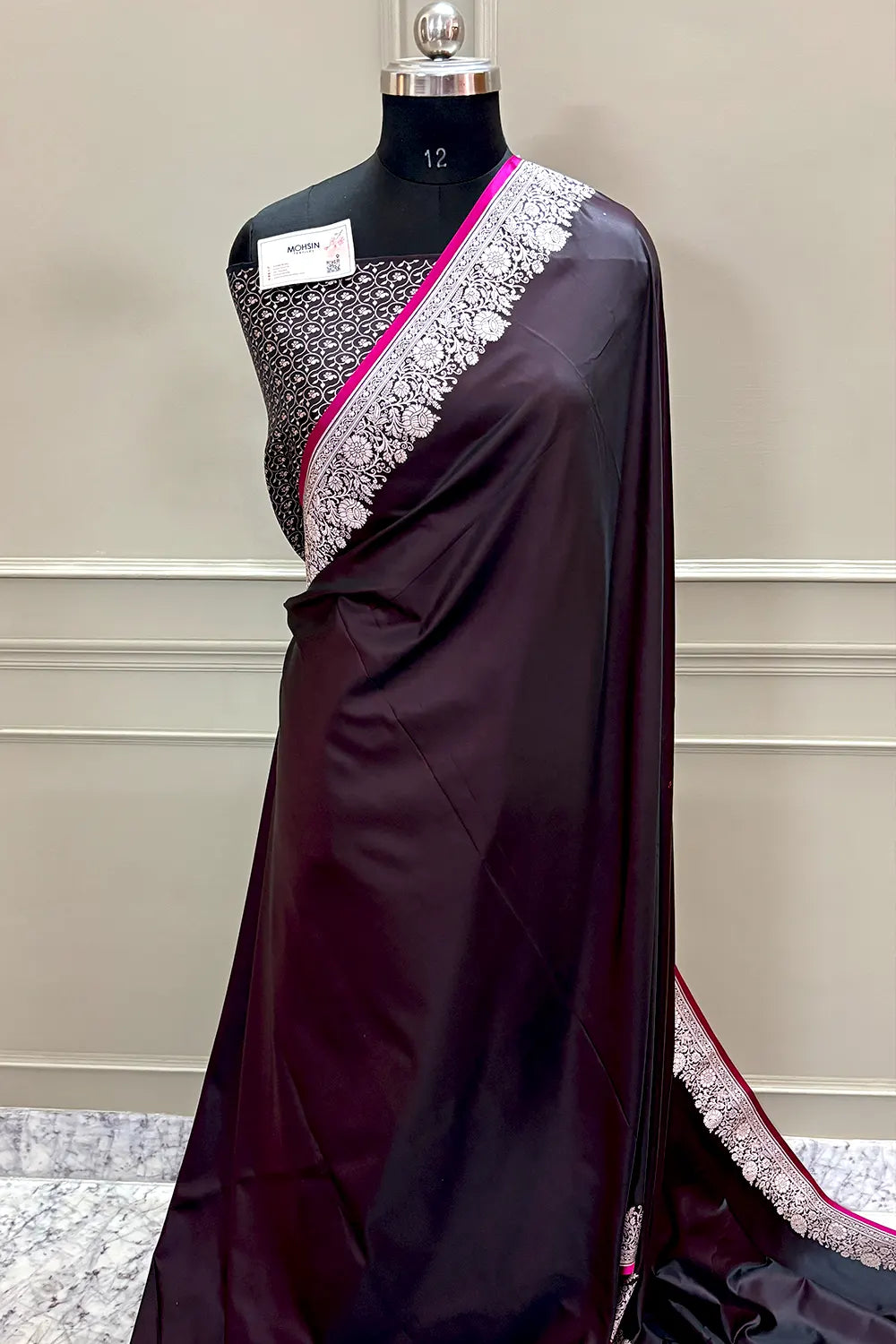 Wine Plain Zari Border Katan Silk Banarasi Saree