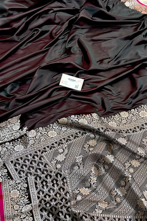 Wine Plain Zari Border Katan Silk Banarasi Saree