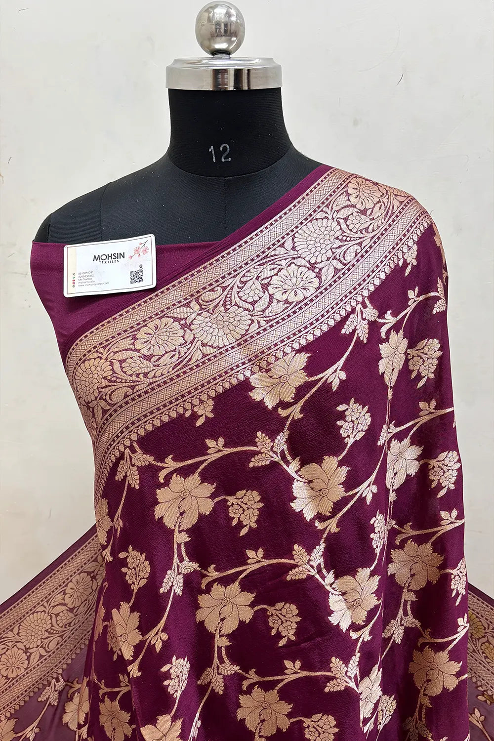 Wine Pure Khaddi Georgette Silk Banarasi Saree